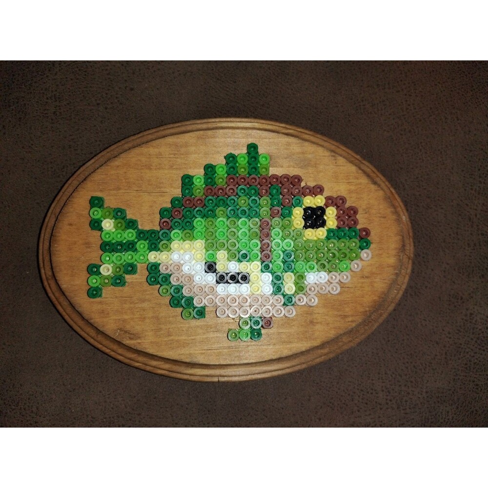 Sunfish plaque Perler bead Small mouth Bass art Fish On Wood Plaque Bass Art